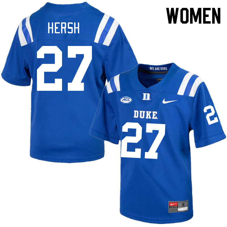 Women #27 Brandon Hersh Duke Blue Devils College Football Jerseys Stitched-Royal - Click Image to Close